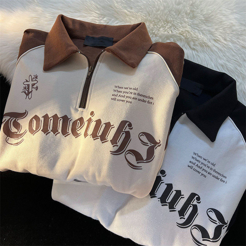 Američke retro polo majice dugih rukava u boji za muškarce i žene za proljeće i jesen, tanke ulične ležerne majice za par