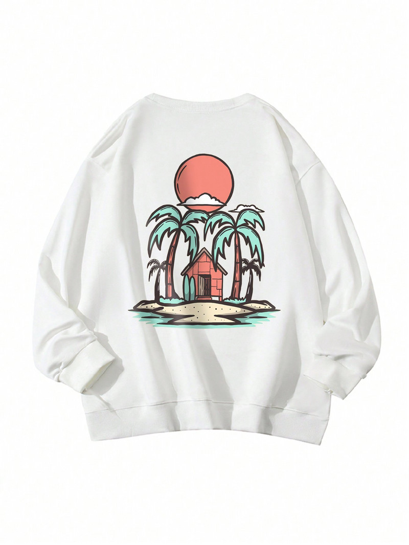 Päikeseloojangu kookospähklipuu rannamaastik Prinditud naiste kampsunid Hip-hop Moerõivad Vabaaja sügisene tänavarõivad Multikad Fliisist top