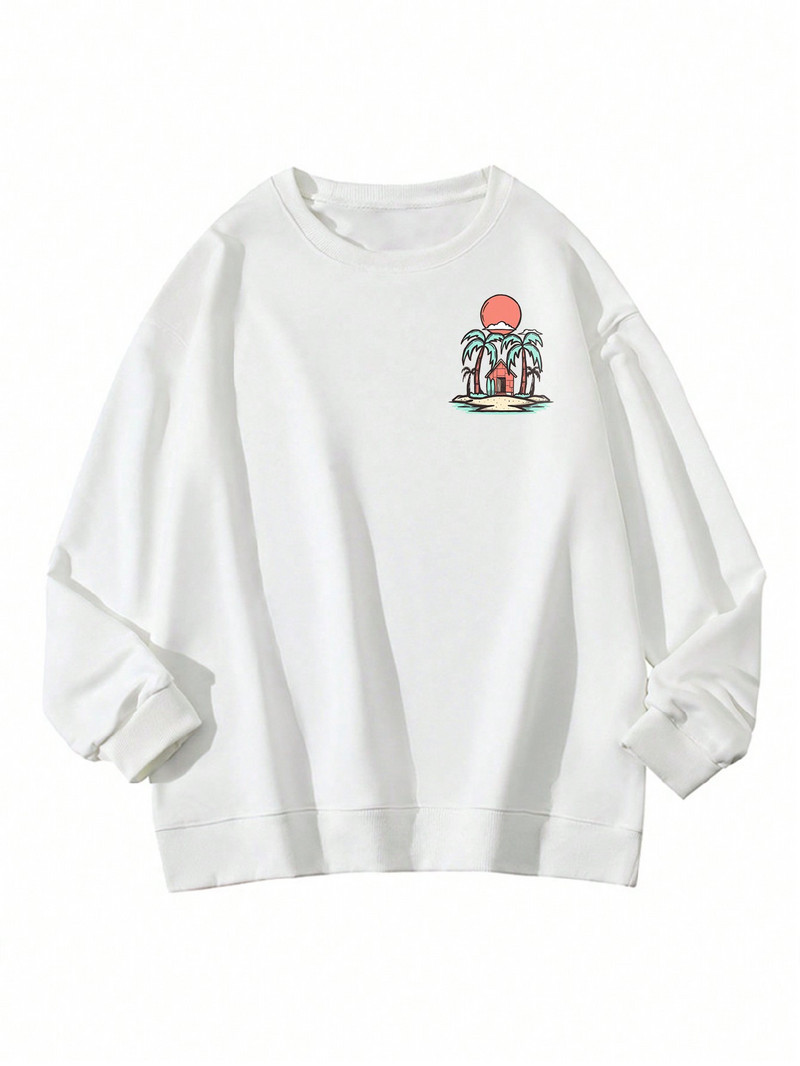 Päikeseloojangu kookospähklipuu rannamaastik Prinditud naiste kampsunid Hip-hop Moerõivad Vabaaja sügisene tänavarõivad Multikad Fliisist top