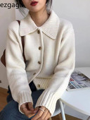 Ezgaga megztas megztinis moteriškas prancūziško stiliaus prašmatnus apykaklė Rudens žiema Elegantiškas megztinis Viršutiniai drabužiai Laisvi moteriški viršutiniai drabužiai