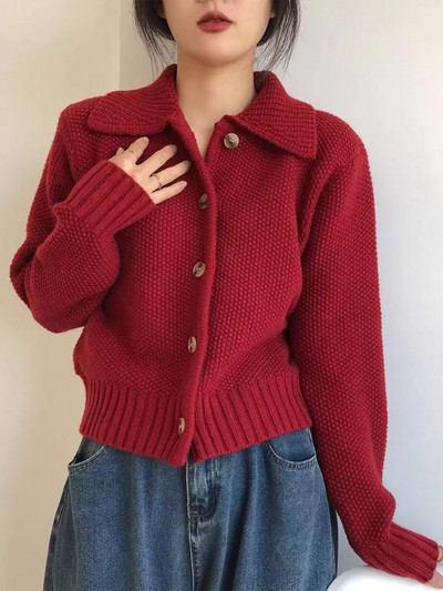 Ezgaga megztas megztinis moteriškas prancūziško stiliaus prašmatnus apykaklė Rudens žiema Elegantiškas megztinis Viršutiniai drabužiai Laisvi moteriški viršutiniai drabužiai