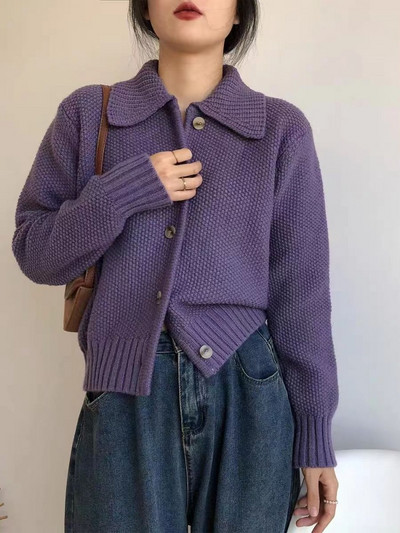 Ezgaga megztas megztinis moteriškas prancūziško stiliaus prašmatnus apykaklė Rudens žiema Elegantiškas megztinis Viršutiniai drabužiai Laisvi moteriški viršutiniai drabužiai