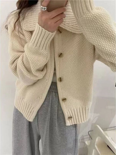 Ezgaga megztas megztinis moteriškas prancūziško stiliaus prašmatnus apykaklė Rudens žiema Elegantiškas megztinis Viršutiniai drabužiai Laisvi moteriški viršutiniai drabužiai