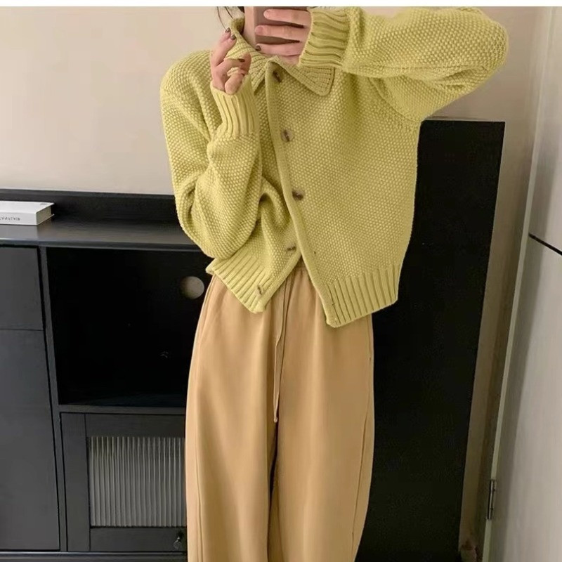 Ezgaga megztas megztinis moteriškas prancūziško stiliaus prašmatnus apykaklė Rudens žiema Elegantiškas megztinis Viršutiniai drabužiai Laisvi moteriški viršutiniai drabužiai