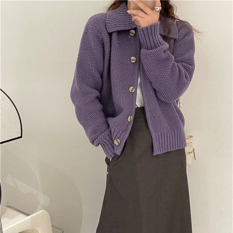 Ezgaga megztas megztinis moteriškas prancūziško stiliaus prašmatnus apykaklė Rudens žiema Elegantiškas megztinis Viršutiniai drabužiai Laisvi moteriški viršutiniai drabužiai