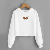 Γυναικεία φθινοπωρινά φούτερ με κουκούλα κοντό μακρυμάνικο πουλόβερ Μασίφ μπλούζα υπερμεγέθη Κορεάτικο φανελάκι Λευκό μπλουζάκι πεταλούδα Γυναικείο πουλόβερ