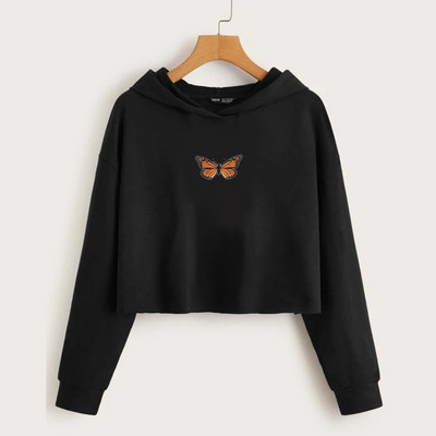 Γυναικεία φθινοπωρινά φούτερ με κουκούλα κοντό μακρυμάνικο πουλόβερ Μασίφ μπλούζα υπερμεγέθη Κορεάτικο φανελάκι Λευκό μπλουζάκι πεταλούδα Γυναικείο πουλόβερ