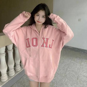 2023 Άνοιξη Y2k Zip Φθινόπωρο Ευρώπη Αμερική Vintage γράμματα με τυπωμένα γράμματα με κουκούλα με φερμουάρ Γυναικεία Λεπτή φαρδιά, casual φούτερ με κουκούλα