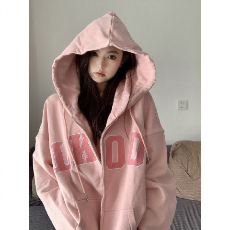 2023 Άνοιξη Y2k Zip Φθινόπωρο Ευρώπη Αμερική Vintage γράμματα με τυπωμένα γράμματα με κουκούλα με φερμουάρ Γυναικεία Λεπτή φαρδιά, casual φούτερ με κουκούλα