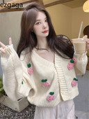 Ezgaga Cropped Cardigan Γυναικεία λουλούδια Outwear Φθινόπωρο Νέα Μόδα Loose Single Breasted V λαιμόκοψη Πλεκτό πουλόβερ Γλυκό κομψό
