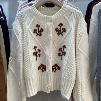 Ezgaga Cropped Cardigan Γυναικεία Vintage Κομψό Κέντημα Λουλουδάτο Πλεκτό Πλεκτό Πλεκτό Πλεκτό Πουλόβερ Μονόστηθος Γυναικεία Μόδα