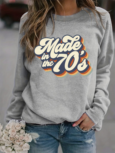 Φθινοπωρινό χειμερινό vintage φούτερ Made in the 70's printed γυναικεία κουκούλα Ζεστό μακρυμάνικο πουλόβερ με λαιμόκοψη Γυναικεία casual ρούχα
