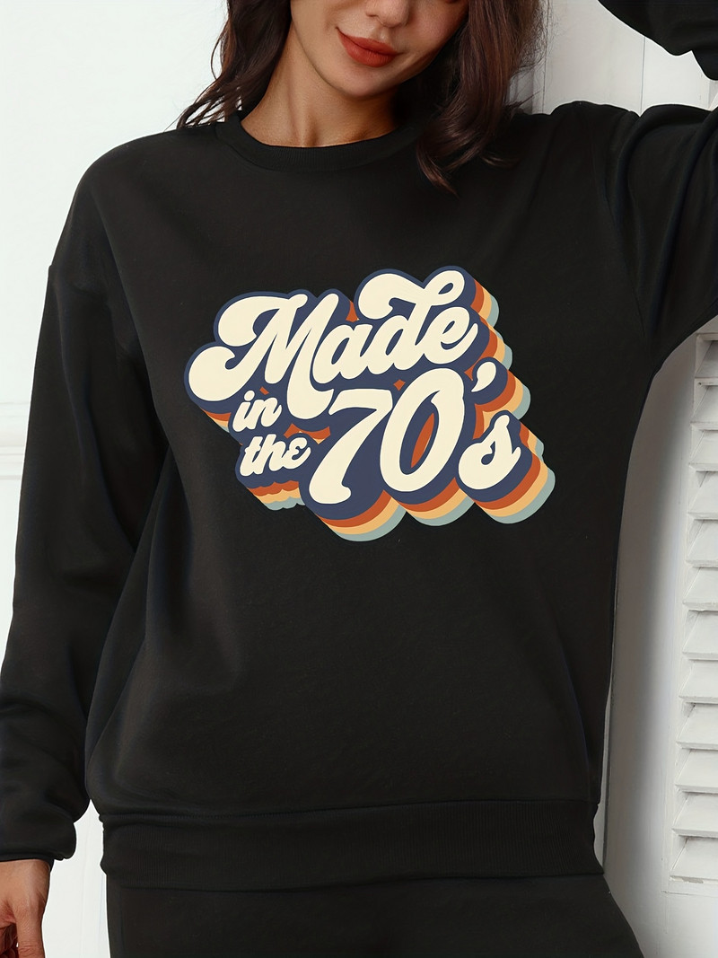 Φθινοπωρινό χειμερινό vintage φούτερ Made in the 70's printed γυναικεία κουκούλα Ζεστό μακρυμάνικο πουλόβερ με λαιμόκοψη Γυναικεία casual ρούχα