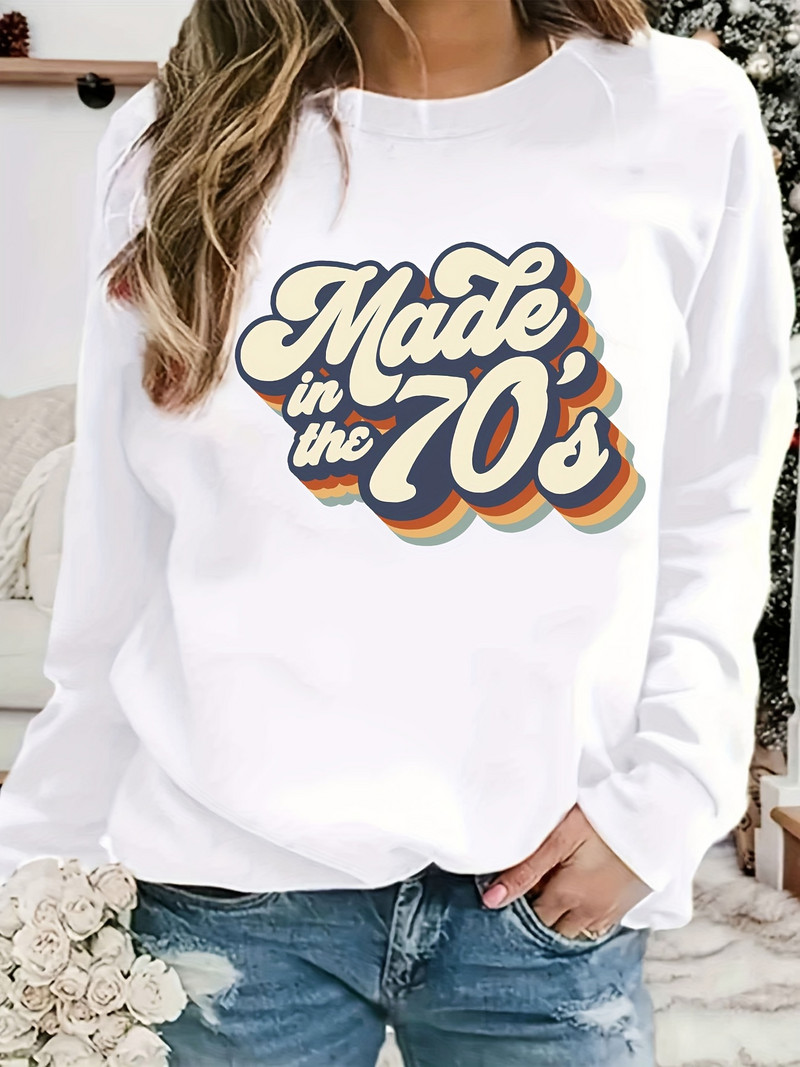 Φθινοπωρινό χειμερινό vintage φούτερ Made in the 70's printed γυναικεία κουκούλα Ζεστό μακρυμάνικο πουλόβερ με λαιμόκοψη Γυναικεία casual ρούχα