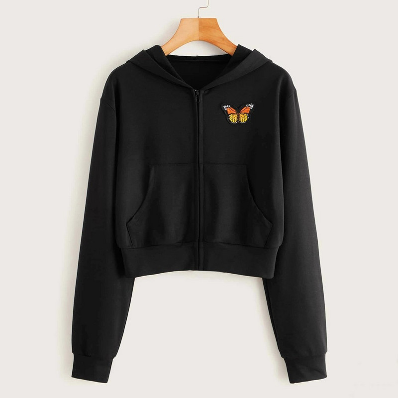 Φθινοπωρινό γυναικείο μακρυμάνικο μπλουζάκι με φερμουάρ με κουκούλα Μπουφάν με σταθερή τσέπη Φθινοπωρινό Harajuku Γυναικεία πουλόβερ Cardigan Bomber