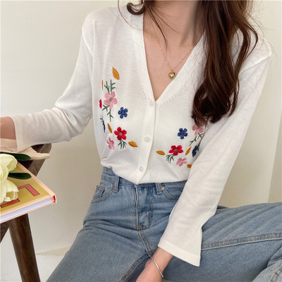 Ezgaga vintage kootud kardigan naiste lilltikandiga V kaelus, sügis 2023, uus sviiter, õhukesed naiste topid