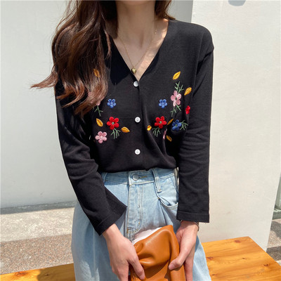 Ezgaga vintage kootud kardigan naiste lilltikandiga V kaelus, sügis 2023, uus sviiter, õhukesed naiste topid