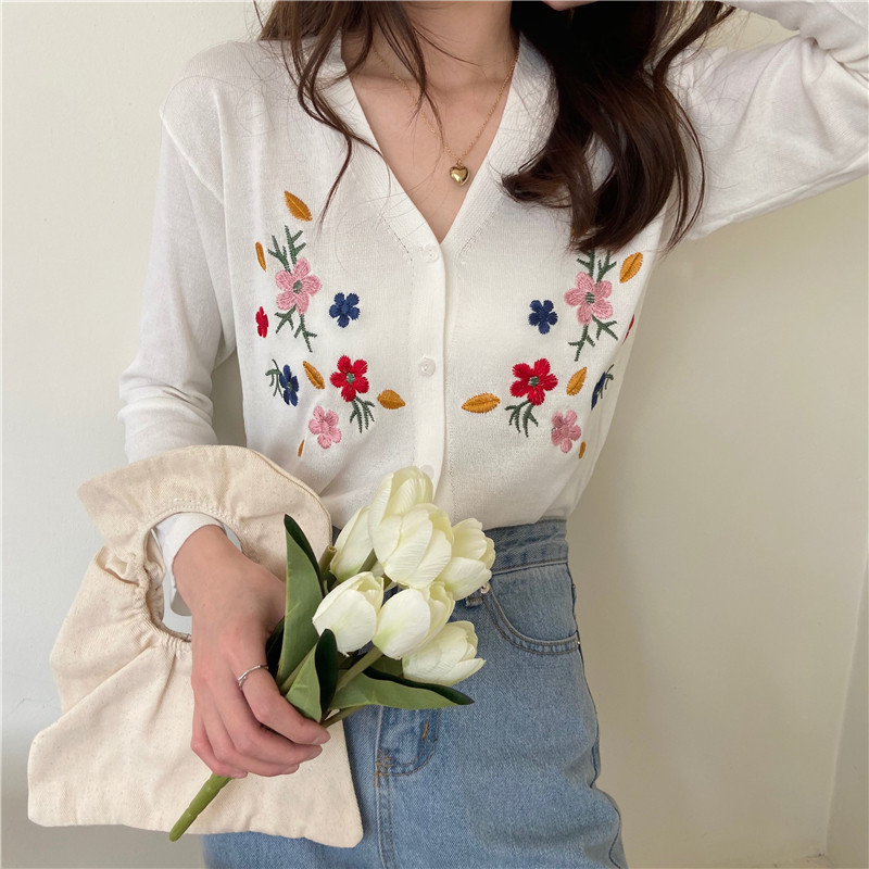 Ezgaga vintage kootud kardigan naiste lilltikandiga V kaelus, sügis 2023, uus sviiter, õhukesed naiste topid