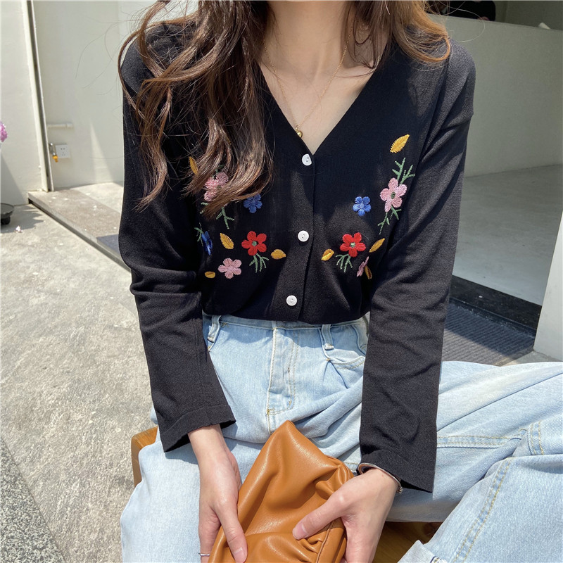 Ezgaga vintage kootud kardigan naiste lilltikandiga V kaelus, sügis 2023, uus sviiter, õhukesed naiste topid