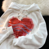 High Street Love Print kapuutsiga dressipluus naine sügistalv vabaaja esteetilised kapuutsid kettiga Korea riided Y2k riided