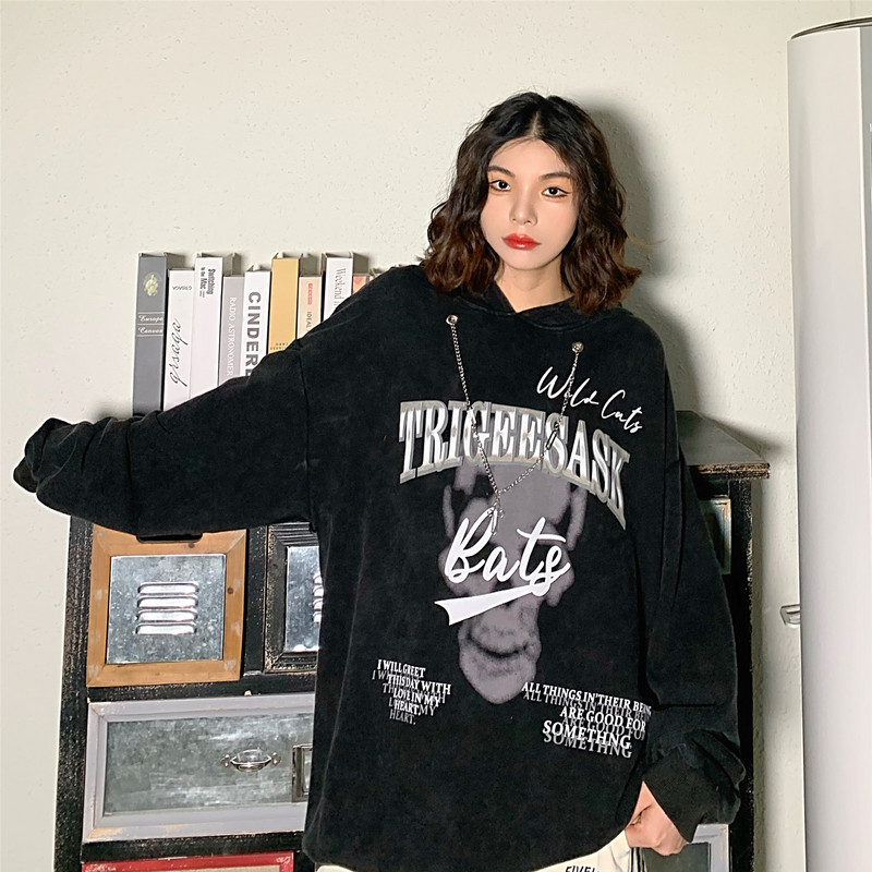 High Street Fashion Letter Skull Φούτερ για γυναίκες Φθινοπωρινές μπλούζες Loose και all-match Y2K φούτερ Niche και όμορφο πουλόβερ