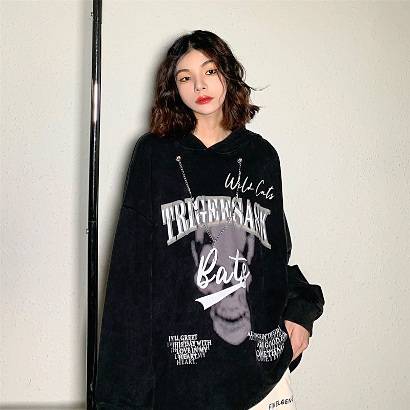 High Street Fashion Letter Skull Φούτερ για γυναίκες Φθινοπωρινές μπλούζες Loose και all-match Y2K φούτερ Niche και όμορφο πουλόβερ