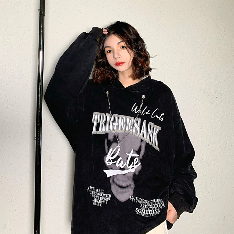 High Street Fashion Letter Skull Φούτερ για γυναίκες Φθινοπωρινές μπλούζες Loose και all-match Y2K φούτερ Niche και όμορφο πουλόβερ