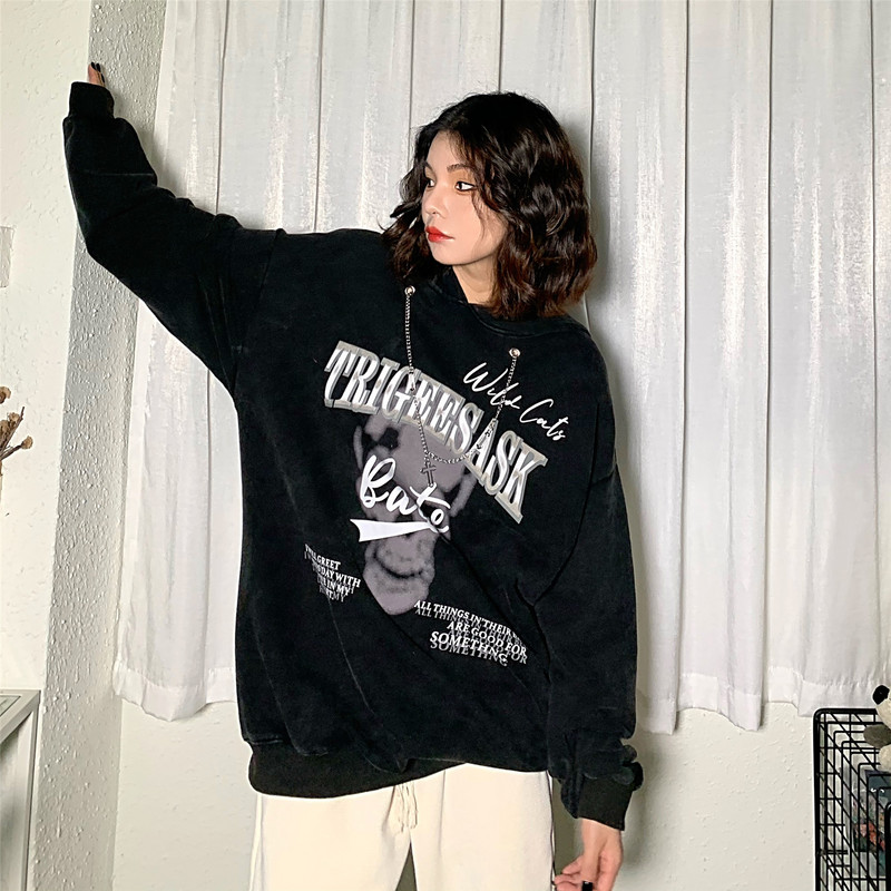 High Street Fashion Letter Skull Φούτερ για γυναίκες Φθινοπωρινές μπλούζες Loose και all-match Y2K φούτερ Niche και όμορφο πουλόβερ