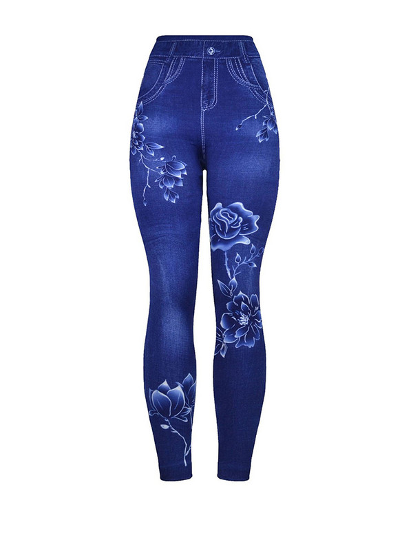 CUHAKCI Out Wear Peony Printed Sight ImiTation Τζιν Καλοκαιρινό Γυναικείο Παντελόνι Fitness Τζιν Υψηλής ελαστικότητας χωρίς ραφή γυμναστικής κολάν γιόγκα