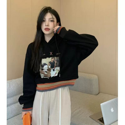 Κοντό στυλ μόδας με κόκκινη κουκούλα με τύπωμα casual γυναικείες κουκούλες αμερικανικές χειμερινές χαλαρές γυναικείες κουκούλες στο δρόμο