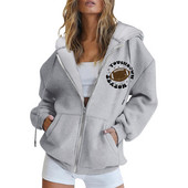 Γυναικείες κουκούλες 2023 Φθινοπωρινό ποδόσφαιρο με γραφικό φερμουάρ Μπλούζες μεγάλου μεγέθους Φούτερ Harajuku Rugby με μακρυμάνικο μπουφάν με κουκούλα