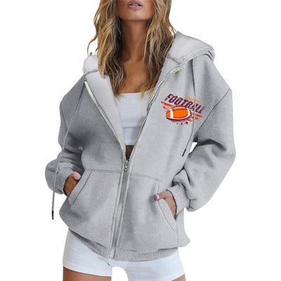 Γυναικείες κουκούλες 2023 Φθινοπωρινό ποδόσφαιρο με γραφικό φερμουάρ Μπλούζες μεγάλου μεγέθους Φούτερ Harajuku Rugby με μακρυμάνικο μπουφάν με κουκούλα