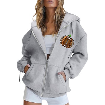 Γυναικείες κουκούλες 2023 Φθινοπωρινό ποδόσφαιρο με γραφικό φερμουάρ Μπλούζες μεγάλου μεγέθους Φούτερ Harajuku Rugby με μακρυμάνικο μπουφάν με κουκούλα