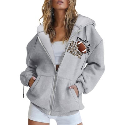 Γυναικείες κουκούλες 2023 Φθινοπωρινό ποδόσφαιρο με γραφικό φερμουάρ Μπλούζες μεγάλου μεγέθους Φούτερ Harajuku Rugby με μακρυμάνικο μπουφάν με κουκούλα