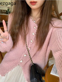 Ezgaga pleteni kardigan, ženski slatki, elegantni 2023., jednoredno kopčanje u obliku srca, široki kratki pulover, ženske majice