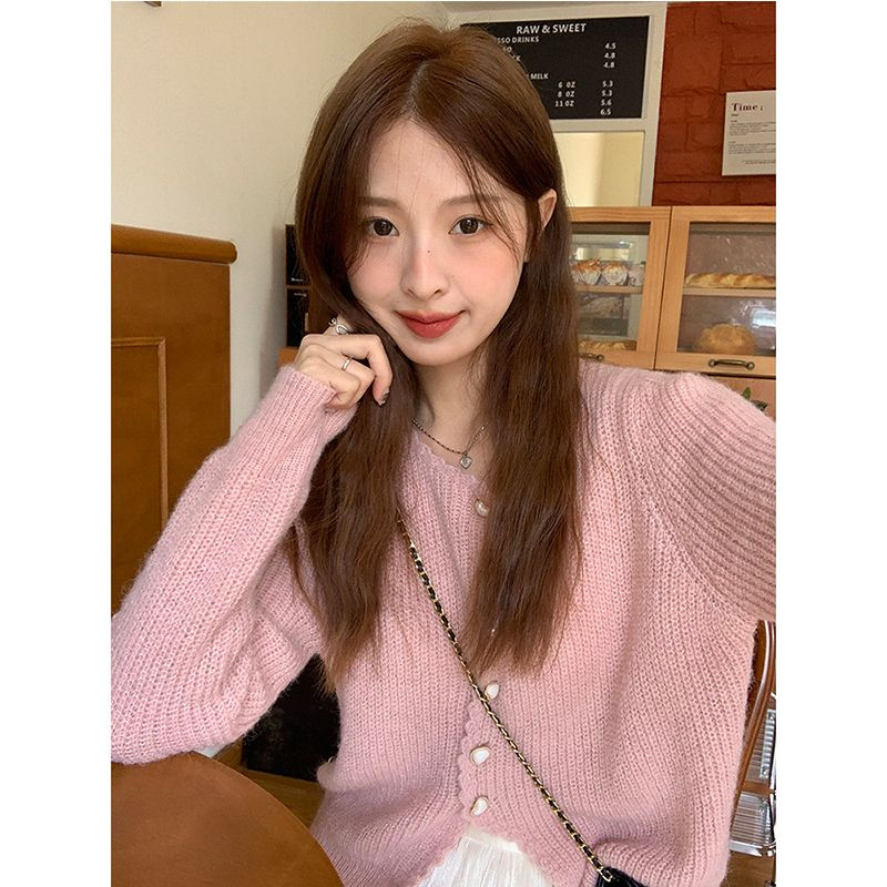 Ezgaga pleteni kardigan, ženski slatki, elegantni 2023., jednoredno kopčanje u obliku srca, široki kratki pulover, ženske majice