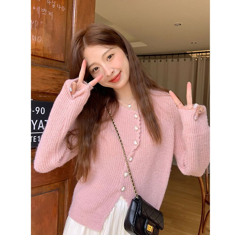 Ezgaga pleteni kardigan, ženski slatki, elegantni 2023., jednoredno kopčanje u obliku srca, široki kratki pulover, ženske majice