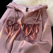 Μοναδική εκτύπωση γραμμάτων Y2k Zip Up Hoodie Φθινόπωρο Χειμώνας Νέο 2023 Γυναικείες κουκούλες Κορεατικής μόδας Street Γυναικείο φερμουάρ για φούτερ