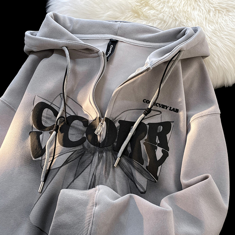 Μοναδική εκτύπωση γραμμάτων Y2k Zip Up Hoodie Φθινόπωρο Χειμώνας Νέο 2023 Γυναικείες κουκούλες Κορεατικής μόδας Street Γυναικείο φερμουάρ για φούτερ