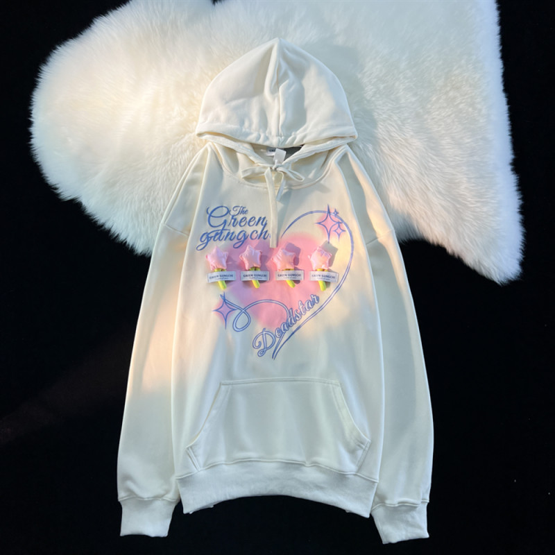 3D Star Flower Print Φούτερ Γυναικεία Κορεάτικη Μόδα Lazy γυναικεία φούτερ με κουκούλα Γραφικά γλυκά και υπέροχα ειδικά πουλόβερ