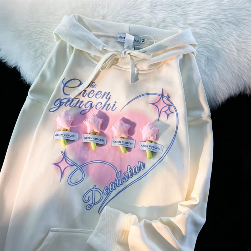 3D Star Flower Print Φούτερ Γυναικεία Κορεάτικη Μόδα Lazy γυναικεία φούτερ με κουκούλα Γραφικά γλυκά και υπέροχα ειδικά πουλόβερ