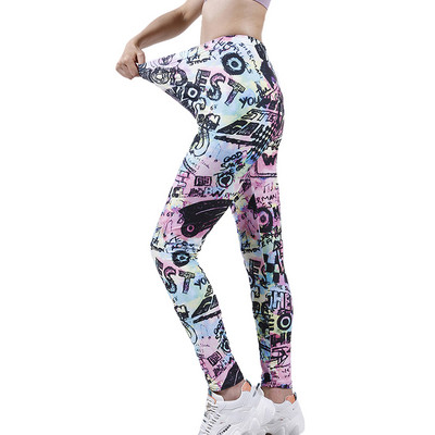 Нов щампован клин с цветя Leggins Push Up Legins Guitar Plaid Thin Nine Gym Pants Модни дамски дрехи Подходящи панталони