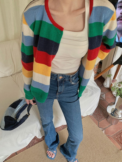 Ezgaga pleteni kardigan, ženski duginih pruga s O izrezom, gornja odjeća s jednim kopčanjem, modni pulover jesen 2023., ženske majice, ležerne