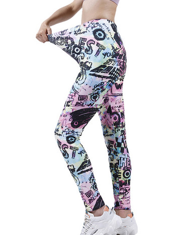YSDNCHI Разтеглив клин за фитнес с висока талия Спортно спортно облекло за бягане Дамски панталони за фитнес с принт Секси панталони