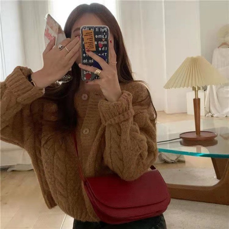 Ezgaga Πλεκτή Ζακέτα Γυναικεία Κομψή Φθινοπωρινή Χειμώνα Χαλαρή Vintage Μασίφ Γαλλικό Στιλ Κομψό πουλόβερ πάνω από Γυναικεία μπλουζάκια μόδας