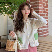 Ezgaga Sweet Cropped Cardigan Γυναικεία λουλούδια Επίδεσμος Φθινοπωρινό Χειμερινό Πλεκτό Πουλόβερ Πανωφόρι Γαλλικού στυλ Chic γυναικεία μπλουζάκια