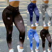 Jooksuretuusid Dropship Mood Kõrge vöökohaga Faux Denim Jean säärised Õhukesed elastsed Õmblusteta Kitsad Pliiatspüksid Naiste treening