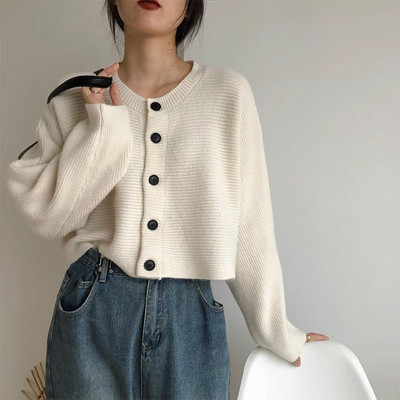 Ezgaga Women Cropped Cardigan O Neck Μονόστηθος Batwing μακρυμάνικο 2023 Φθινοπωρινή μόδα Φαρδιά μασίφ πλεκτό πουλόβερ