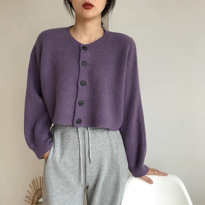 Ezgaga Women Cropped Cardigan O Neck Μονόστηθος Batwing μακρυμάνικο 2023 Φθινοπωρινή μόδα Φαρδιά μασίφ πλεκτό πουλόβερ