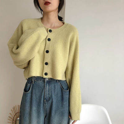 Ezgaga Women Cropped Cardigan O Neck Μονόστηθος Batwing μακρυμάνικο 2023 Φθινοπωρινή μόδα Φαρδιά μασίφ πλεκτό πουλόβερ